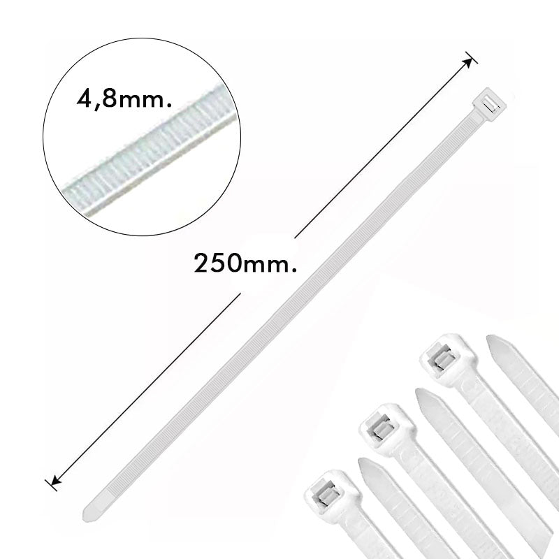 Amarra Plástica Bolsa 100 unidades Blanca 4.8X300mm
