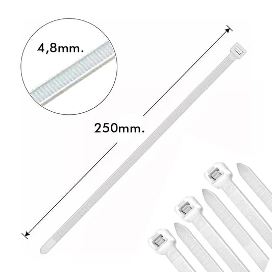 Amarra Plástica Bolsa 100 unidades Blanca 4.8X300mm