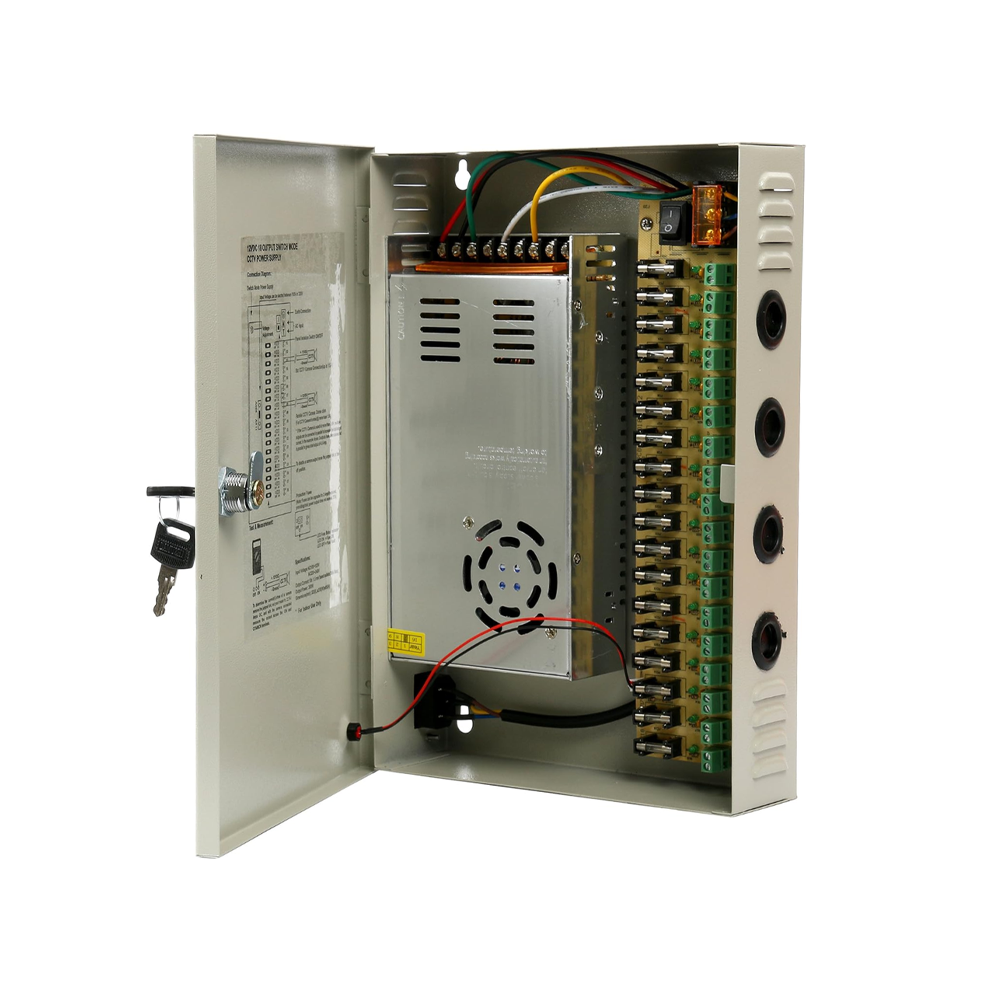 Fuente de poder 12V 10A 9 Canales con Gabinete Procom