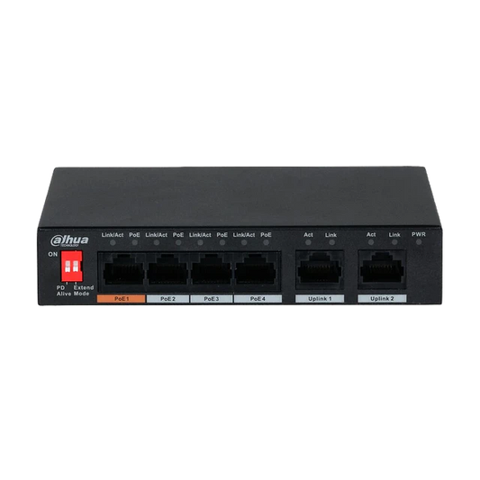 Switch PoE Fast Ethernet 6 puertos no administrable Dahua