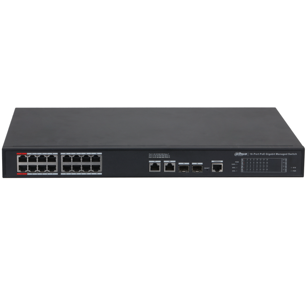 SWITCH 16 PUERTOS POE GIGABIT ETHERNET 2 PUERTOS DAHUA